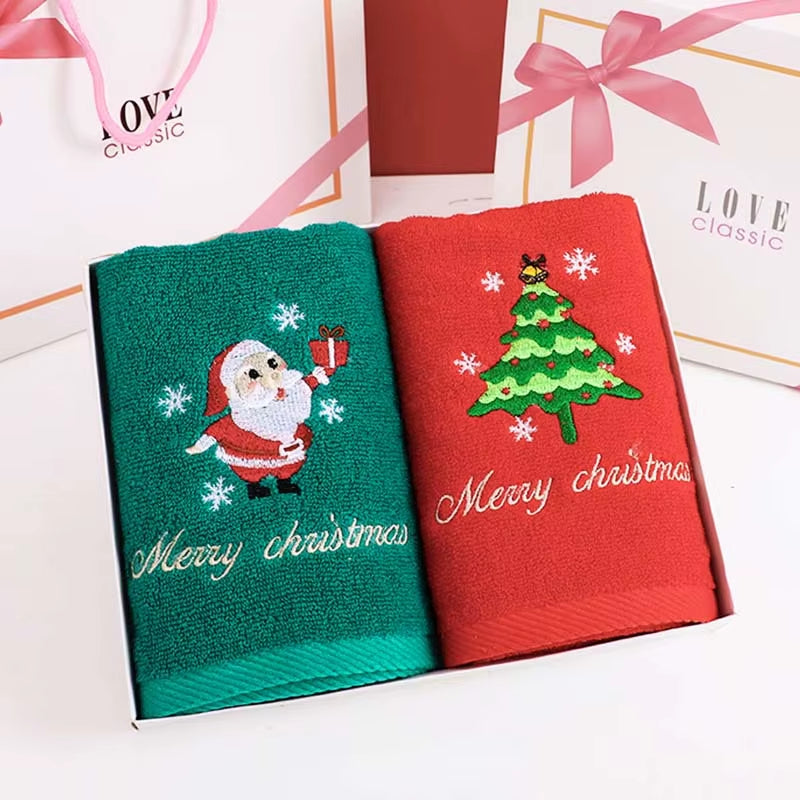 Large Christmas Hand Towels for Bathroom, Cotton Christmas Kitchen Towels, Decorative Embroidery Holiday Towels for Kids