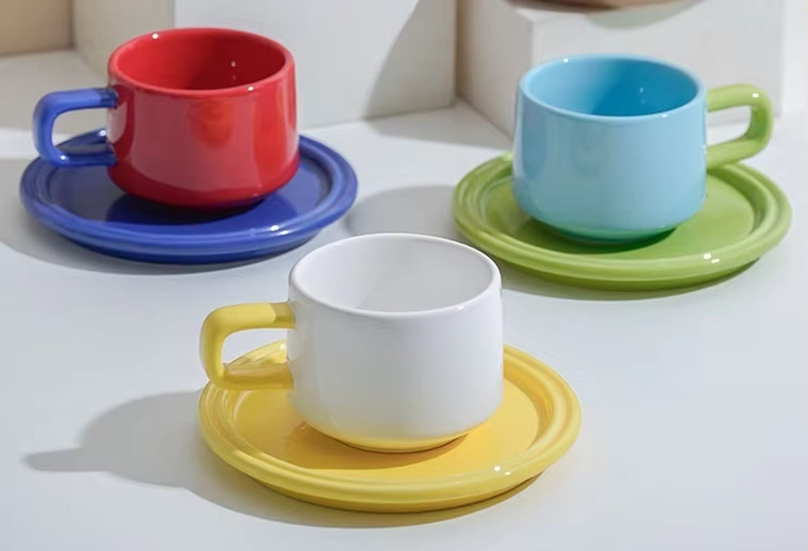 3 Sets Coffee Cups Set Ceramic Cups and Saucers Set Family Tea Cup Set Cups and Mugs Drinkware British Coffee Cups
