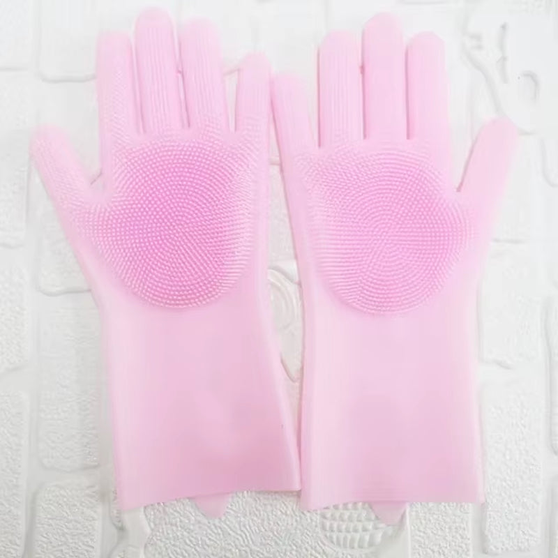 2Pcs Silicone/Pvc Cleaning Gloves Multifunction Silicone Dish Washing Gloves for Kitchen Household Silicone Washing