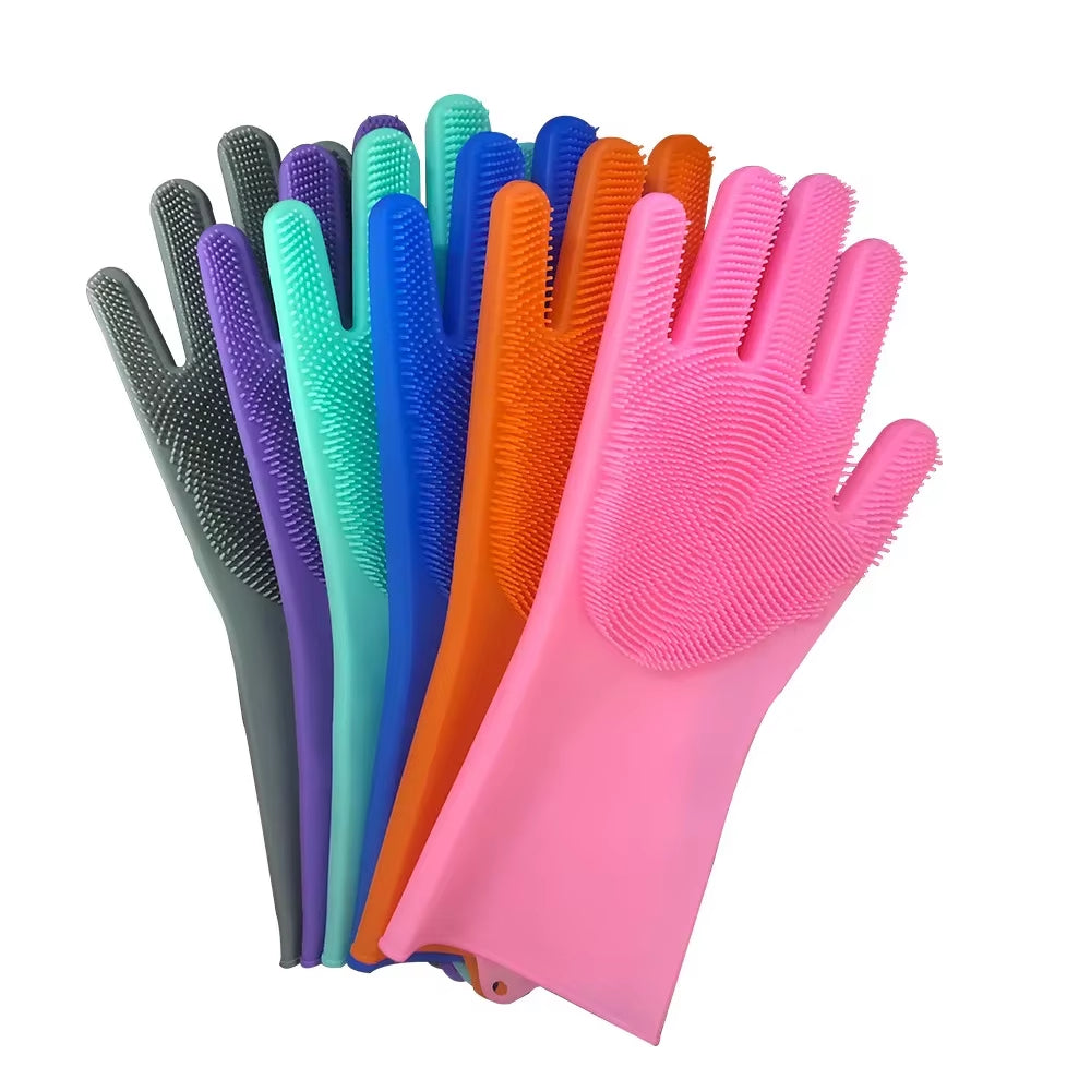 2Pcs Silicone/Pvc Cleaning Gloves Multifunction Silicone Dish Washing Gloves for Kitchen Household Silicone Washing