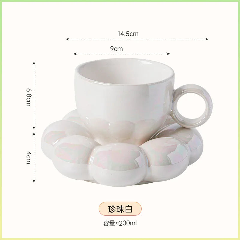 200Ml Ceramic Cloud Coffee Mug with Sunflower Saucer Cute Coffee Milk Afternoon Tea Cup Modern Living Room Home Decoration