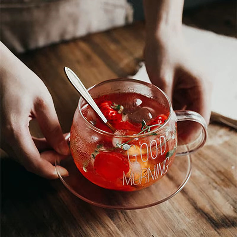 Letter Transparent Glass Cup Creative Coffee Tea Drinks Dessert Breakfast Milk Cup Glass Mugs Handle Drinkware Couple Gifts