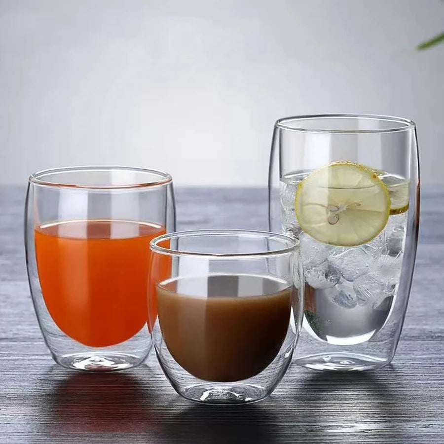 Double Wall Glass Cup Heat Insulation Transparent Handmade Tea Drink Cups MINI Whisky Glasses Espresso Coffee Mug