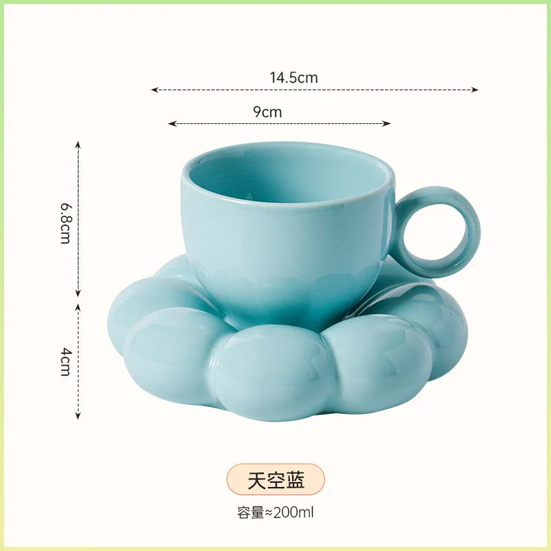 200Ml Ceramic Cloud Coffee Mug with Sunflower Saucer Cute Coffee Milk Afternoon Tea Cup Modern Living Room Home Decoration