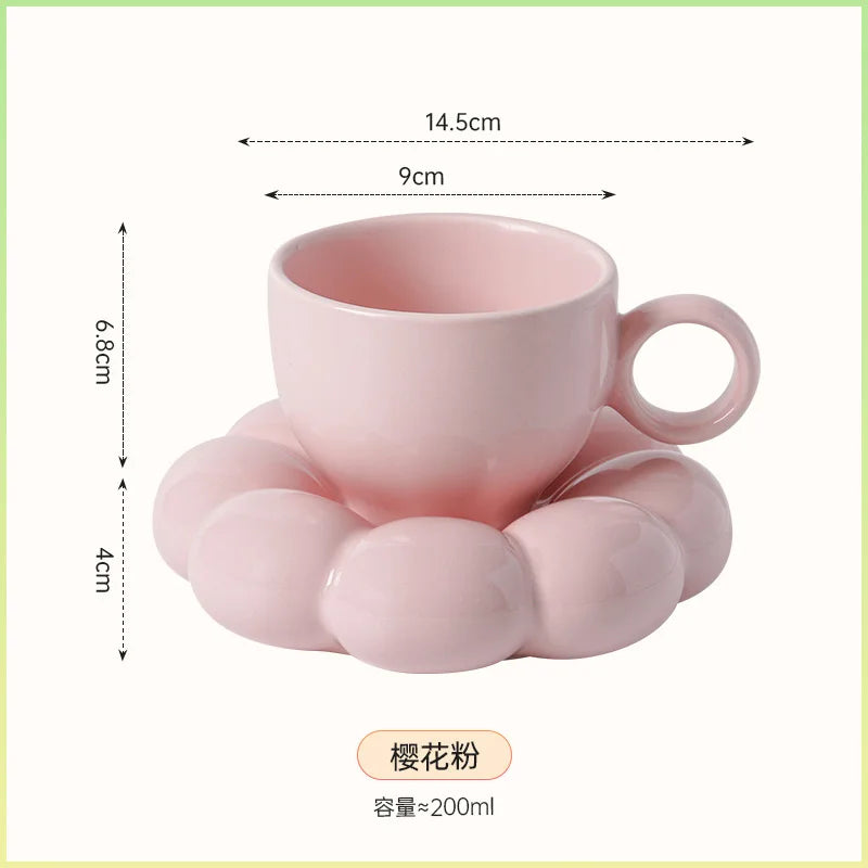 200Ml Ceramic Cloud Coffee Mug with Sunflower Saucer Cute Coffee Milk Afternoon Tea Cup Modern Living Room Home Decoration