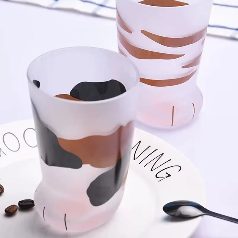 Animals Glass Cup 300ML Creative Cute Cartoon Cat Paw Water Bottle Milk Juice Frosted Drinking Cold Drink Mug Coffee Cup