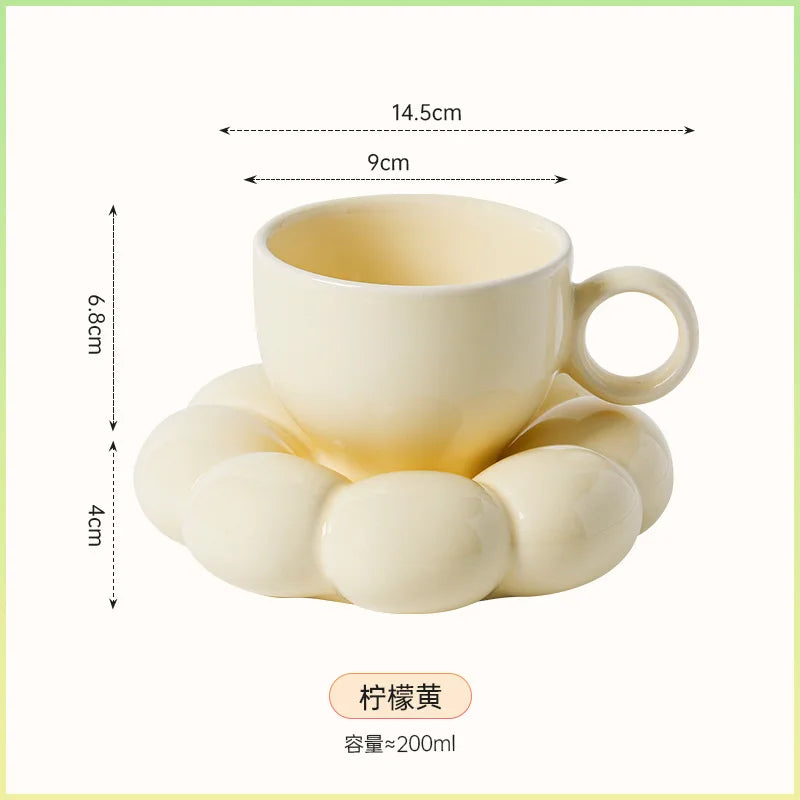 200Ml Ceramic Cloud Coffee Mug with Sunflower Saucer Cute Coffee Milk Afternoon Tea Cup Modern Living Room Home Decoration