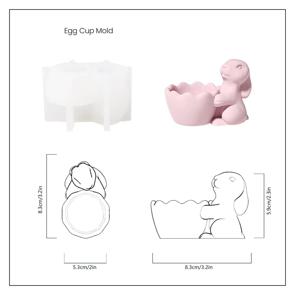 Boowan Nicole Easter Egg Cup with Bunny Silicone Mold for Jesmonite Handmade Gypsum Easter Kitchen Table Decor