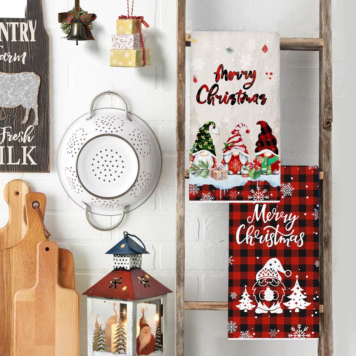 2Pcs Christmas Kitchen Towels Merry Christmas Party Decoration 2025 Xmas Gnome Home Kitchen Dish Cloth Navidad New Year Gifts