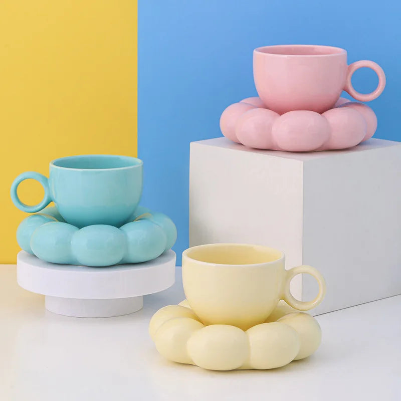 200Ml Ceramic Cloud Coffee Mug with Sunflower Saucer Cute Coffee Milk Afternoon Tea Cup Modern Living Room Home Decoration