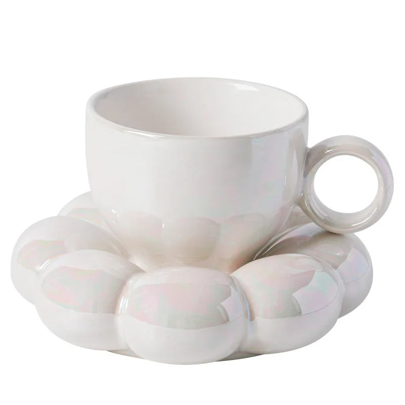 200Ml Ceramic Cloud Coffee Mug with Sunflower Saucer Cute Coffee Milk Afternoon Tea Cup Modern Living Room Home Decoration
