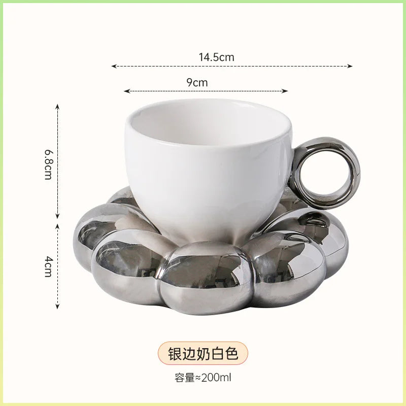 200Ml Ceramic Cloud Coffee Mug with Sunflower Saucer Cute Coffee Milk Afternoon Tea Cup Modern Living Room Home Decoration