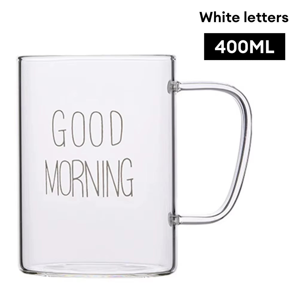Letter Transparent Glass Cup Creative Coffee Tea Drinks Dessert Breakfast Milk Cup Glass Mugs Handle Drinkware Couple Gifts