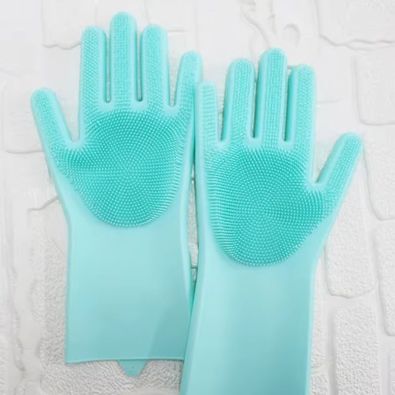 2Pcs Silicone/Pvc Cleaning Gloves Multifunction Silicone Dish Washing Gloves for Kitchen Household Silicone Washing