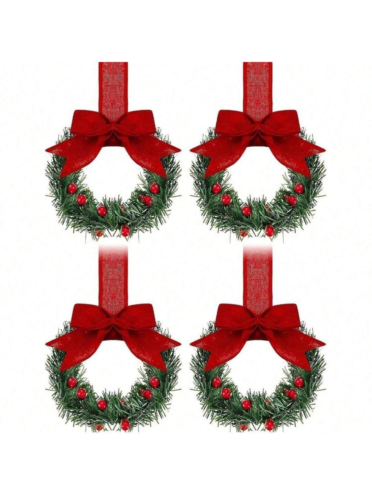 Small Christmas Wreaths,Christmas Kitchen Cabinet Wreaths Wirh Red Berries, Mini Christmas Wreaths for Centerpiece Front Door Decor,Christmas Decorations,Living Room Decorations,Office Decorations