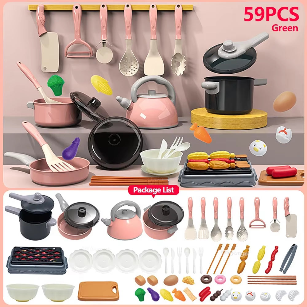 Kids Kitchen Toys Set 59/69 PCS Play Kitchen Accessories Kit with Play Pots Pans Pretend Food Cooking Toy Toddler Girls Boy Gift