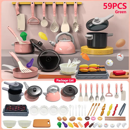 Kids Kitchen Toys Set 59/69 PCS Play Kitchen Accessories Kit with Play Pots Pans Pretend Food Cooking Toy Toddler Girls Boy Gift