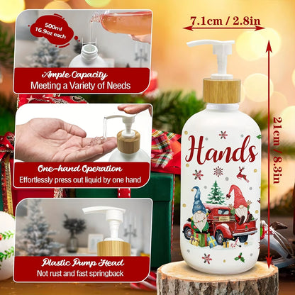 Christmas Soap Dispenser Set of 2, Christmas Kitchen Decor, Xmas Gnomes Soap Dispenser with Tray for Home Indoor Decorations