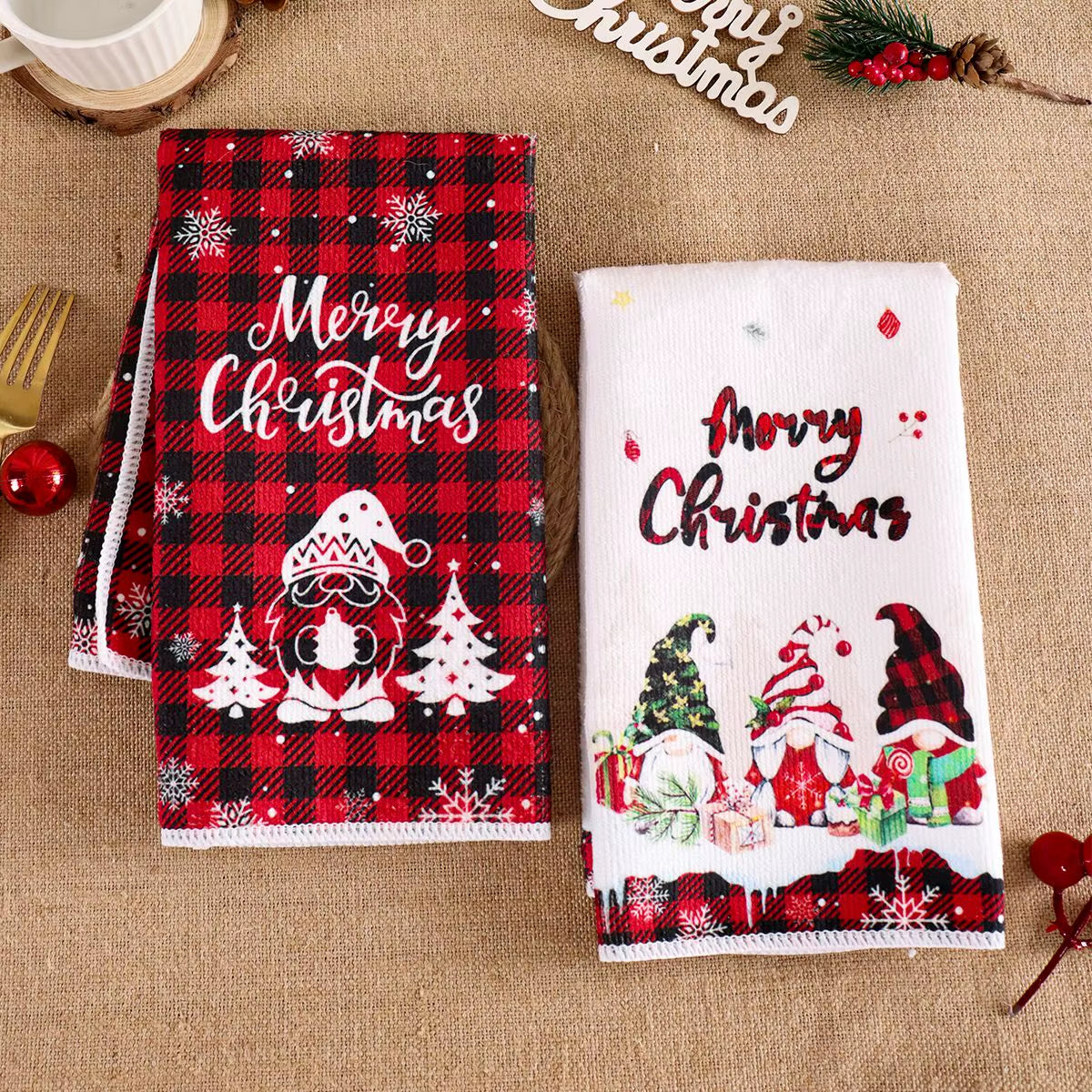 2Pcs Christmas Kitchen Towels Merry Christmas Party Decoration 2025 Xmas Gnome Home Kitchen Dish Cloth Navidad New Year Gifts
