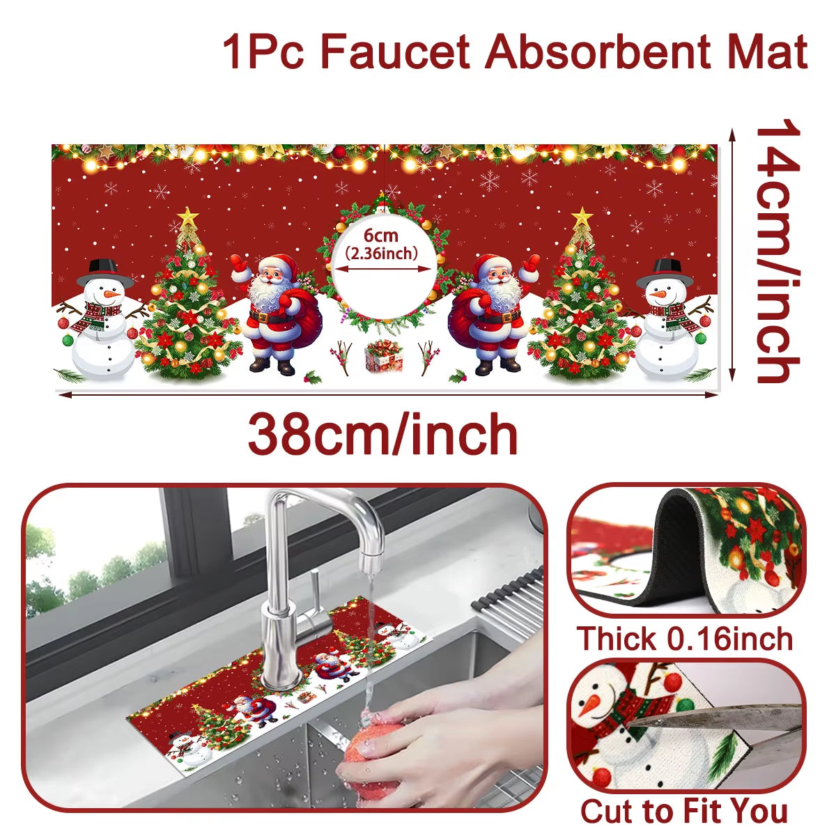 Christmas Kitchen Absorbent Mat Bathroom Sink Faucet Mats Non Slip Bath Mat Christmas Pattern Tablemat Christmas Room Decor 2024