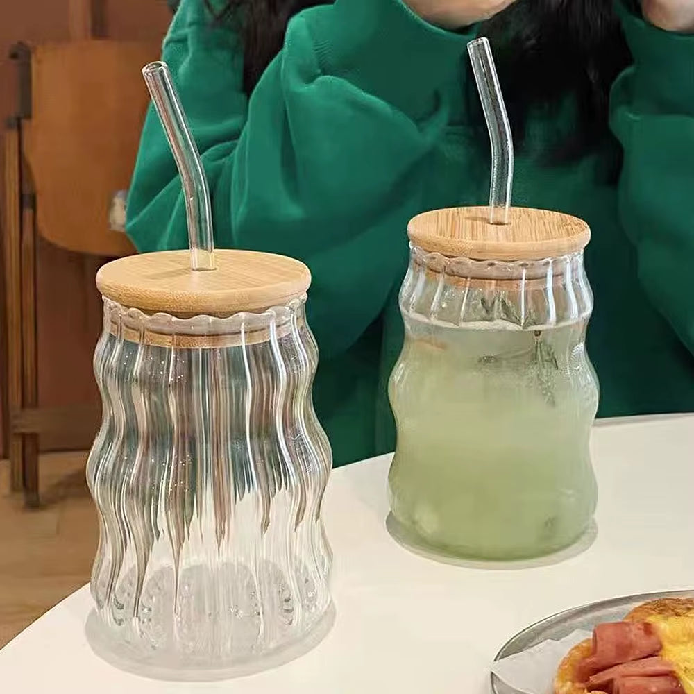 500Ml Glass Cup with Lid and Straw Transparent Bubble Tea Cup Juice Glass Beer Can Milk Mocha Cups Breakfast Mug Drinkware