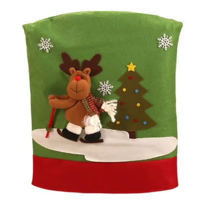 Christmas Chair Cover Cartoon Santa Claus Elk Chair Back Home Decoration New Year Dining Seat Cover Holiday Party Decoration
