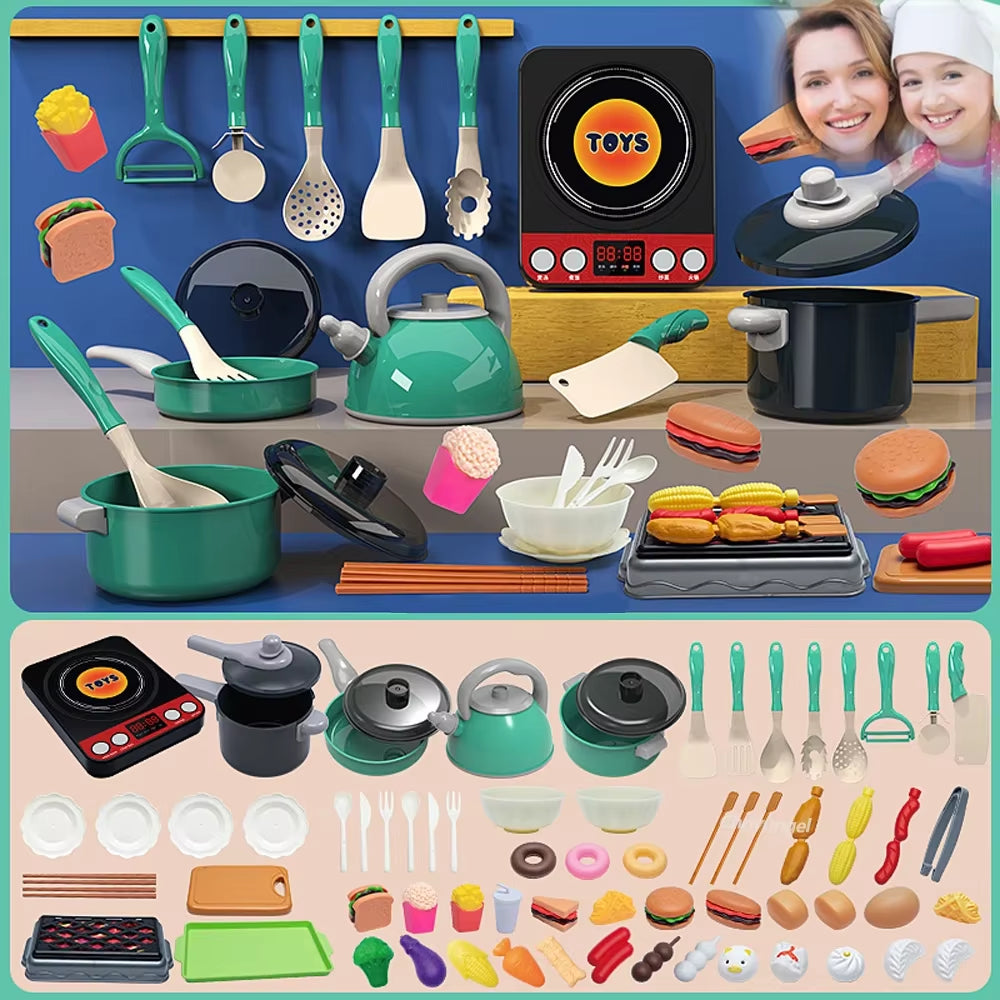 Kids Kitchen Toys Set 59/69 PCS Play Kitchen Accessories Kit with Play Pots Pans Pretend Food Cooking Toy Toddler Girls Boy Gift