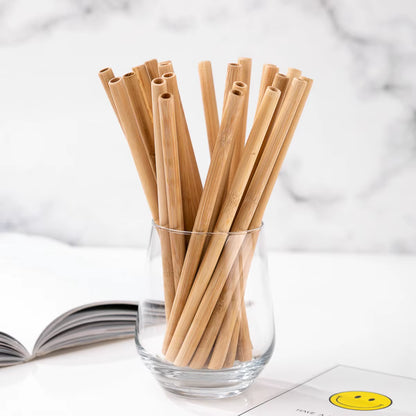 10Pcs Natural Bamboo Straw Reusable Drinking Straws with Case Biodegradable Eco-Friendly Bamboo Straws for Cocktail Bar Drinks