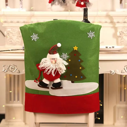 Christmas Chair Cover Cartoon Santa Claus Elk Chair Back Home Decoration New Year Dining Seat Cover Holiday Party Decoration