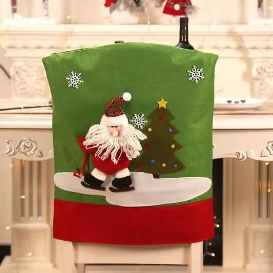 Christmas Chair Cover Cartoon Santa Claus Elk Chair Back Home Decoration New Year Dining Seat Cover Holiday Party Decoration