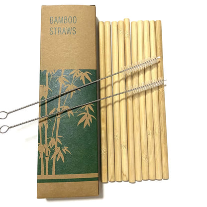 10Pcs Natural Bamboo Straw Reusable Drinking Straws with Case Biodegradable Eco-Friendly Bamboo Straws for Cocktail Bar Drinks