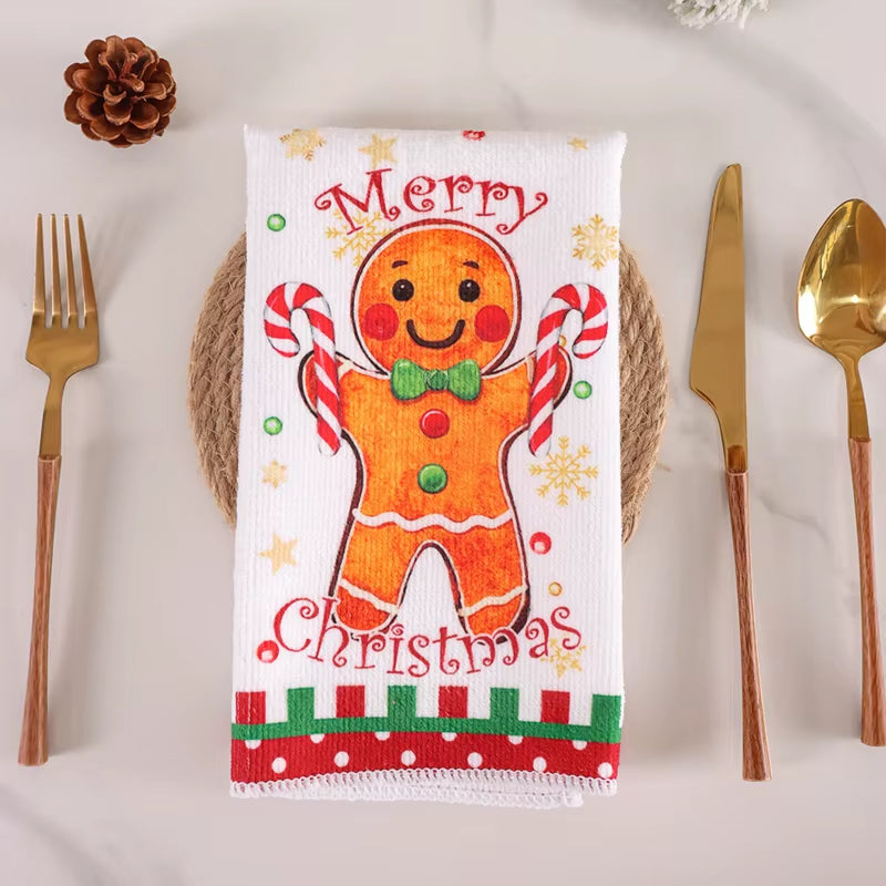 2Pcs Christmas Kitchen Towels Merry Christmas Party Decoration 2025 Gingerbread Man Dish Towel Navidad Natal New Year Gift 2026