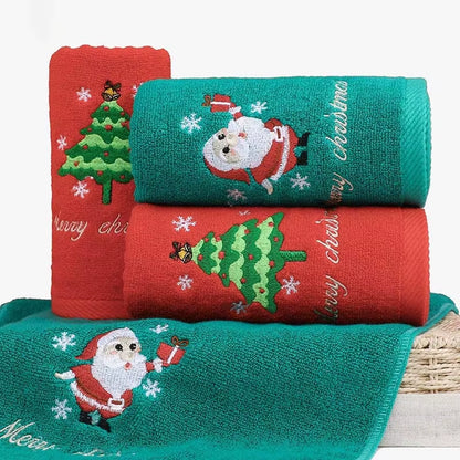 Large Christmas Hand Towels for Bathroom, Cotton Christmas Kitchen Towels, Decorative Embroidery Holiday Towels for Kids