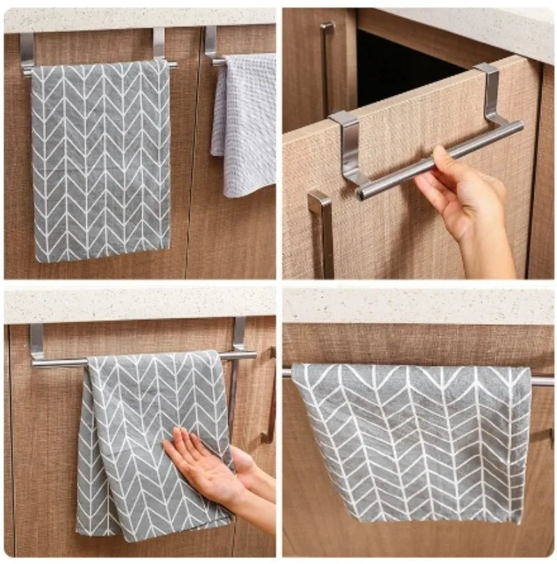 Towel Rack over Door Stainless Steel Towel Bar Storage Organizer Bathroom Kitchen Cabinet Door Hanging Towel Rack