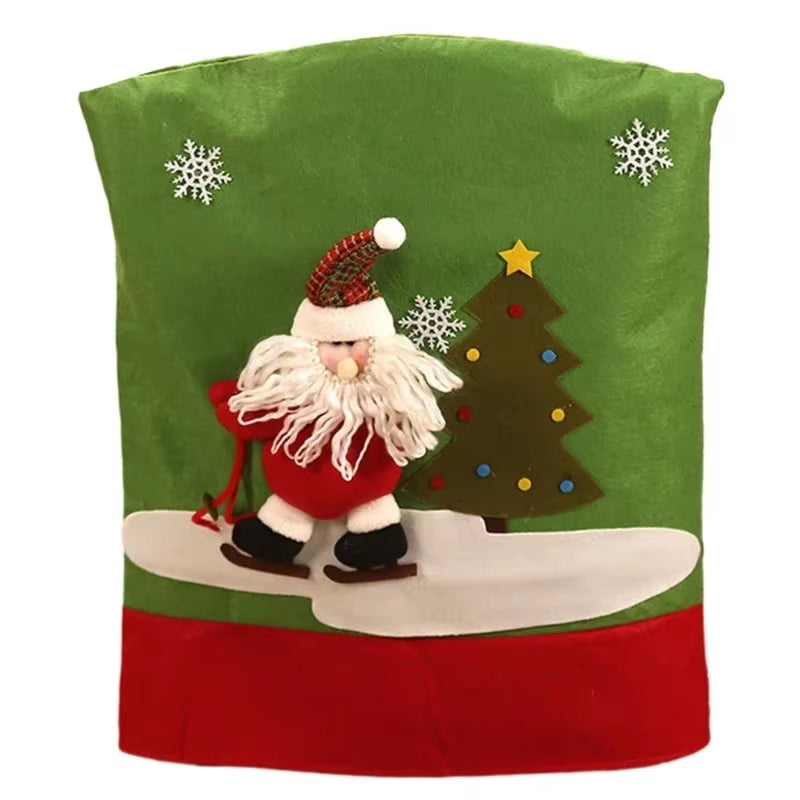 Christmas Chair Cover Cartoon Santa Claus Elk Chair Back Home Decoration New Year Dining Seat Cover Holiday Party Decoration