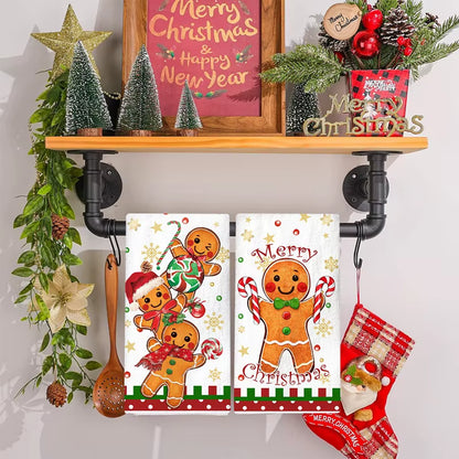 2Pcs Christmas Kitchen Towels Merry Christmas Party Decoration 2025 Gingerbread Man Dish Towel Navidad Natal New Year Gift 2026