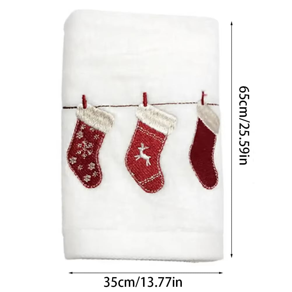 3PCS Christmas Hand Towels Washcloth Pure Cotton Bathroom Christmas Kitchen Towels Basin Towels