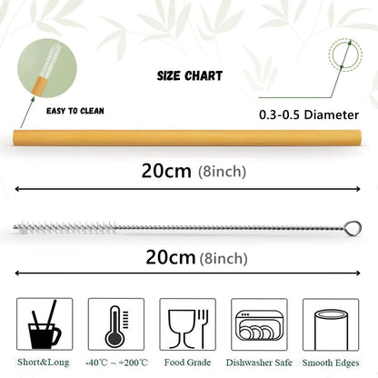 10Pcs Natural Bamboo Straw Reusable Drinking Straws with Case Biodegradable Eco-Friendly Bamboo Straws for Cocktail Bar Drinks