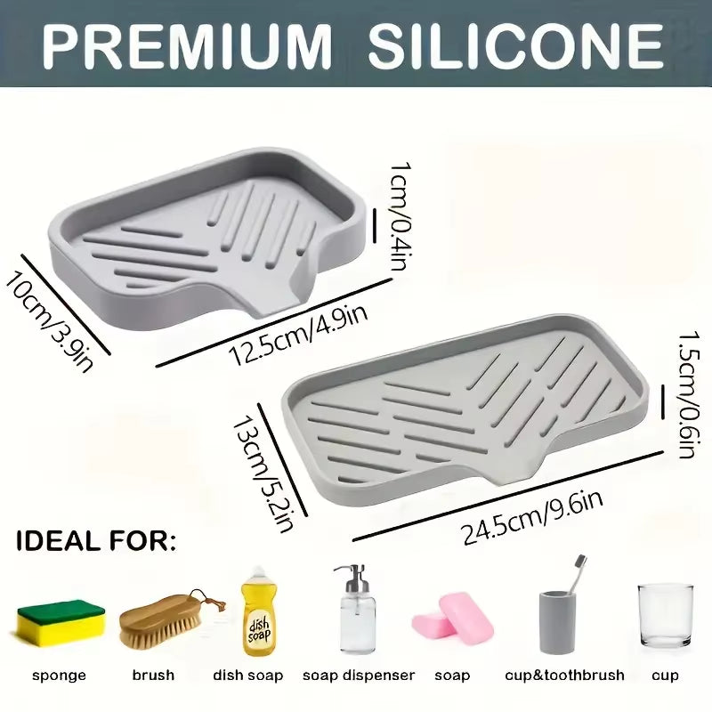 Silicone Faucet Mat Kitchen Sink Tray Soap Dispenser Sponge Drain Pad Sink Splashdrying Mat Countertop Storage Tray Soaptray