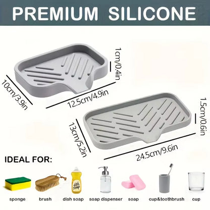 Silicone Faucet Mat Kitchen Sink Tray Soap Dispenser Sponge Drain Pad Sink Splashdrying Mat Countertop Storage Tray Soaptray