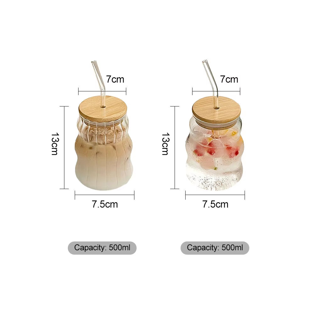 500Ml Glass Cup with Lid and Straw Transparent Bubble Tea Cup Juice Glass Beer Can Milk Mocha Cups Breakfast Mug Drinkware