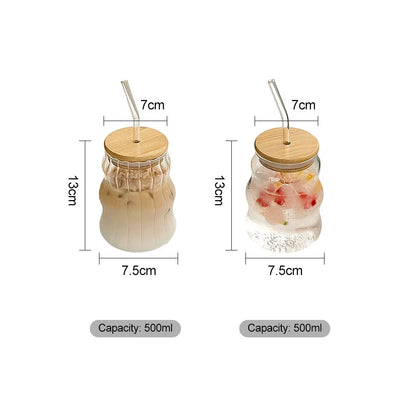 500Ml Glass Cup with Lid and Straw Transparent Bubble Tea Cup Juice Glass Beer Can Milk Mocha Cups Breakfast Mug Drinkware