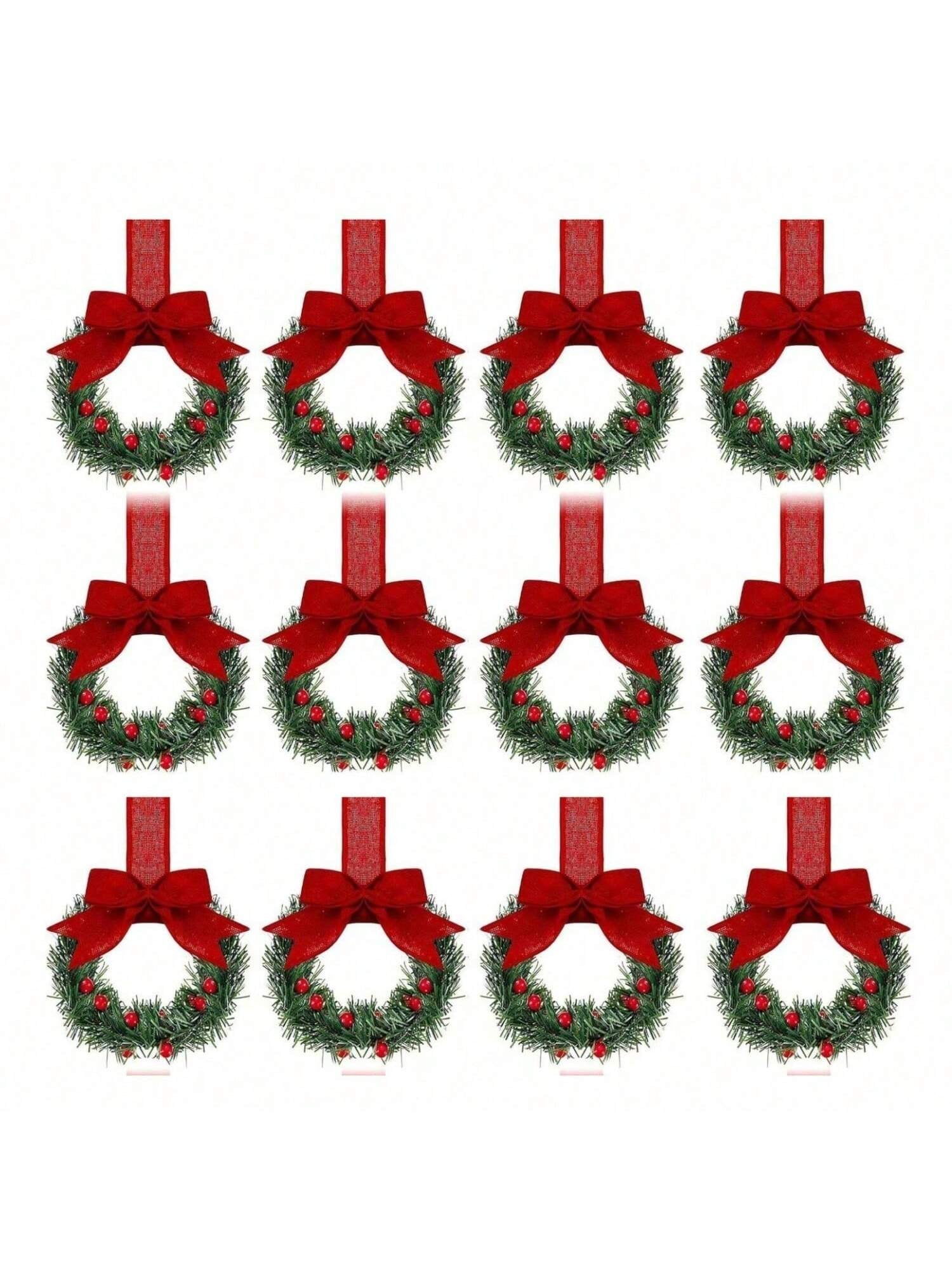 Small Christmas Wreaths,Christmas Kitchen Cabinet Wreaths Wirh Red Berries, Mini Christmas Wreaths for Centerpiece Front Door Decor,Christmas Decorations,Living Room Decorations,Office Decorations