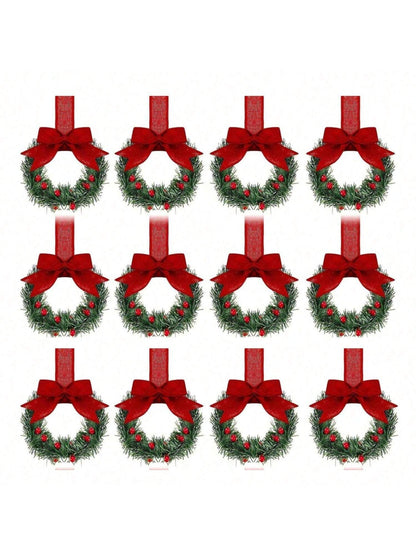 Small Christmas Wreaths,Christmas Kitchen Cabinet Wreaths Wirh Red Berries, Mini Christmas Wreaths for Centerpiece Front Door Decor,Christmas Decorations,Living Room Decorations,Office Decorations