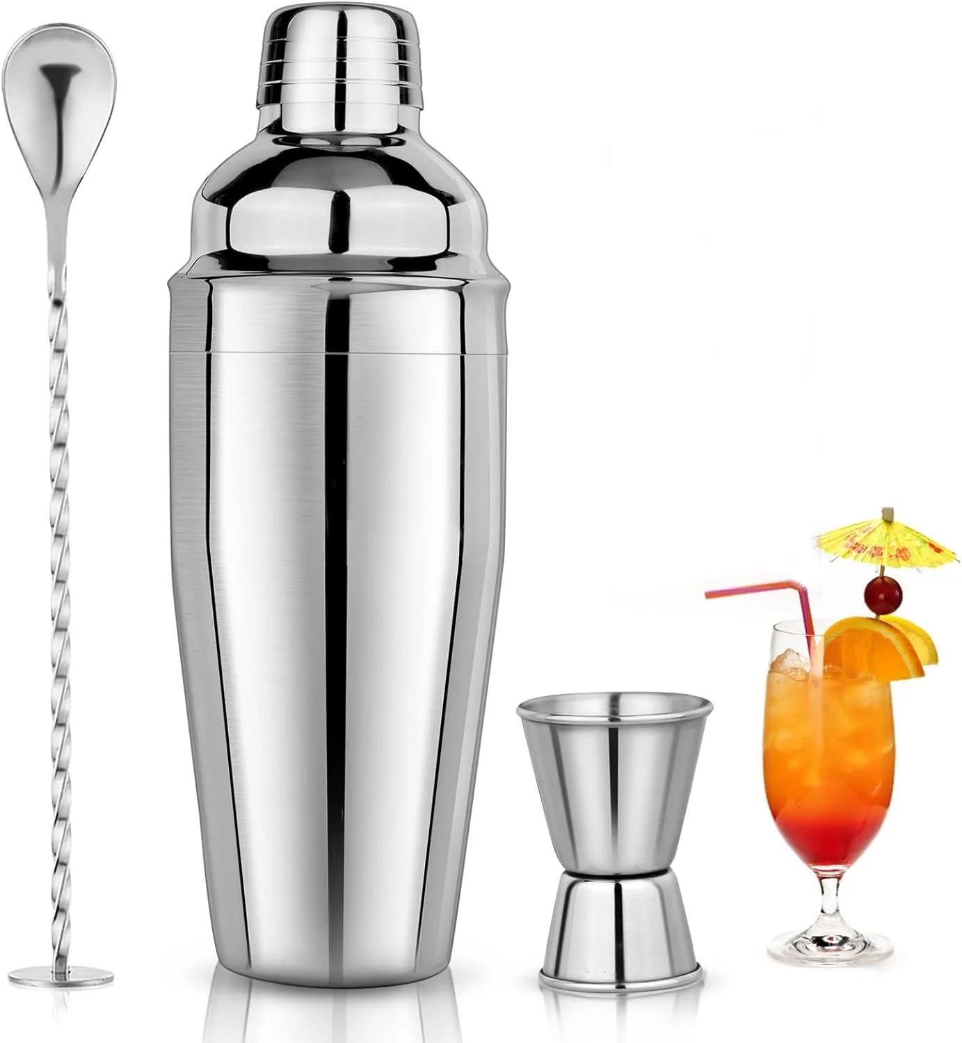 24 Oz 750Ml Stainless Steel Cocktail Shaker Set - Mixed Drink Shaker - Martini Shaker Set with Built in Strainer