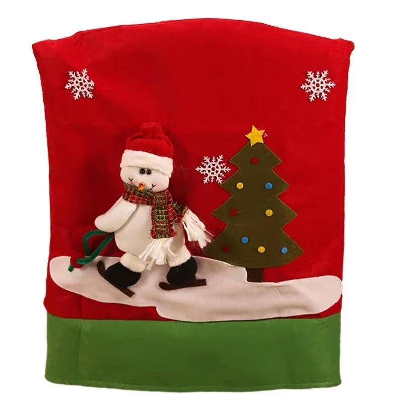 Christmas Chair Cover Cartoon Santa Claus Elk Chair Back Home Decoration New Year Dining Seat Cover Holiday Party Decoration