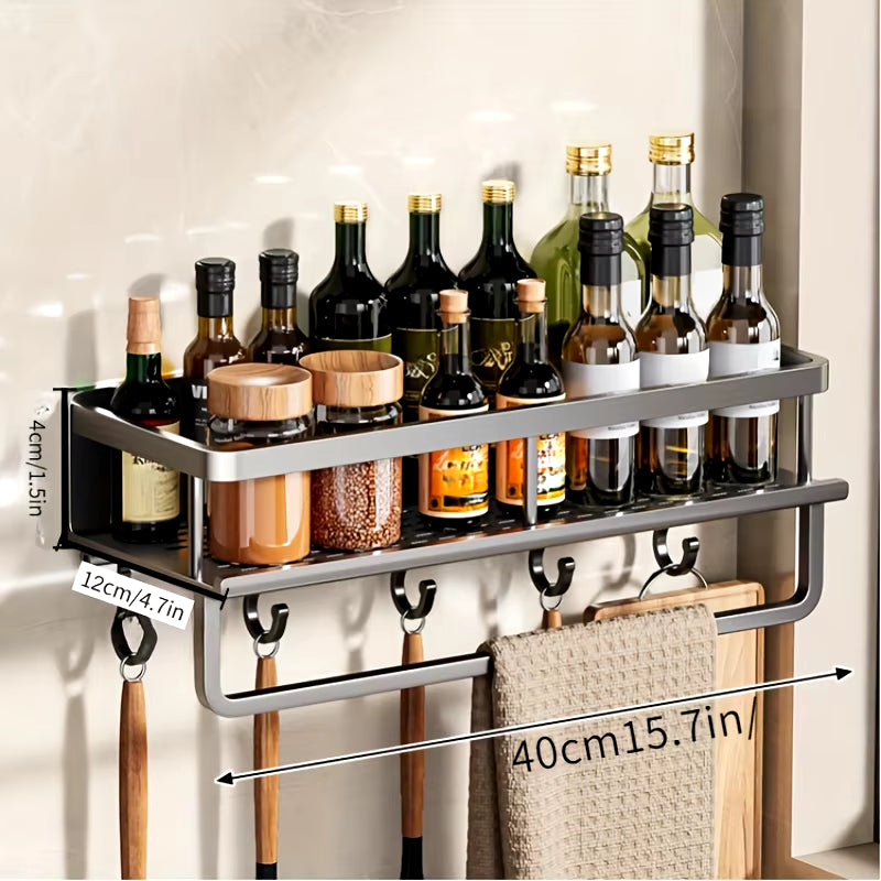 Aluminum Wall-Mounted Shelf Multifunctional Kitchen Spice Storage Rack Kitchen Space Management Solution Kitchen Accessories