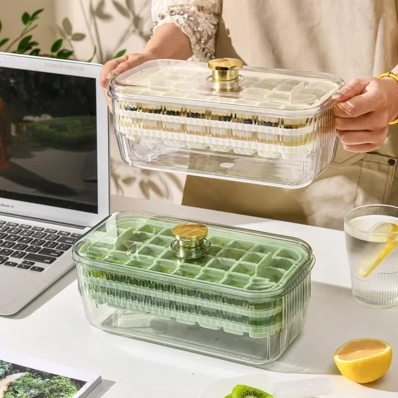 One Press Ice Cube Maker Tray with Lid and Silicone Mold for Freezing Drinks Easily at Home or Bar