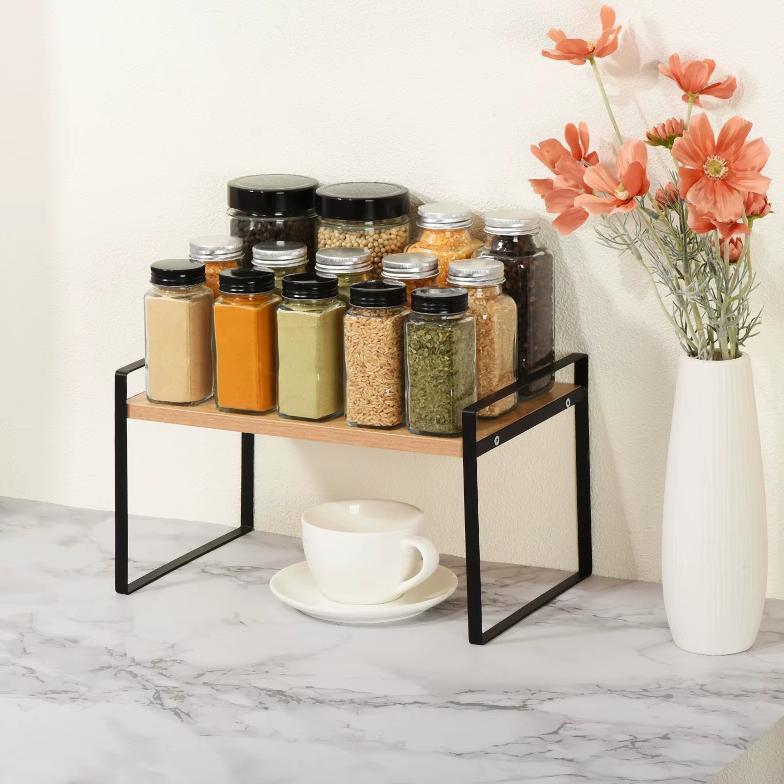 Kitchen Countertop Organizer, Stackable Kitchen Spice Racks Countertop Shelves Suitable for Kitchen Table, Cupboard An