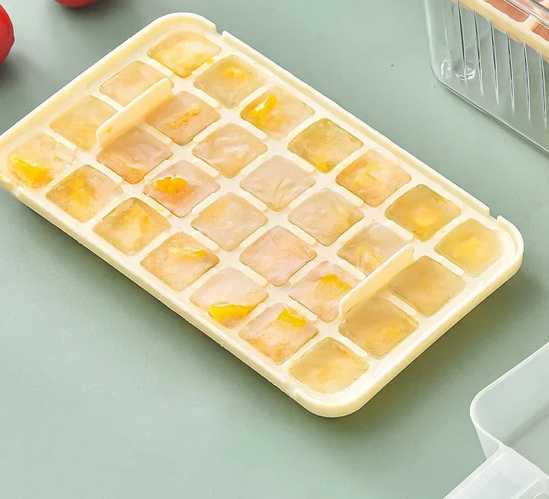One Press Ice Cube Maker Tray with Lid and Silicone Mold for Freezing Drinks Easily at Home or Bar